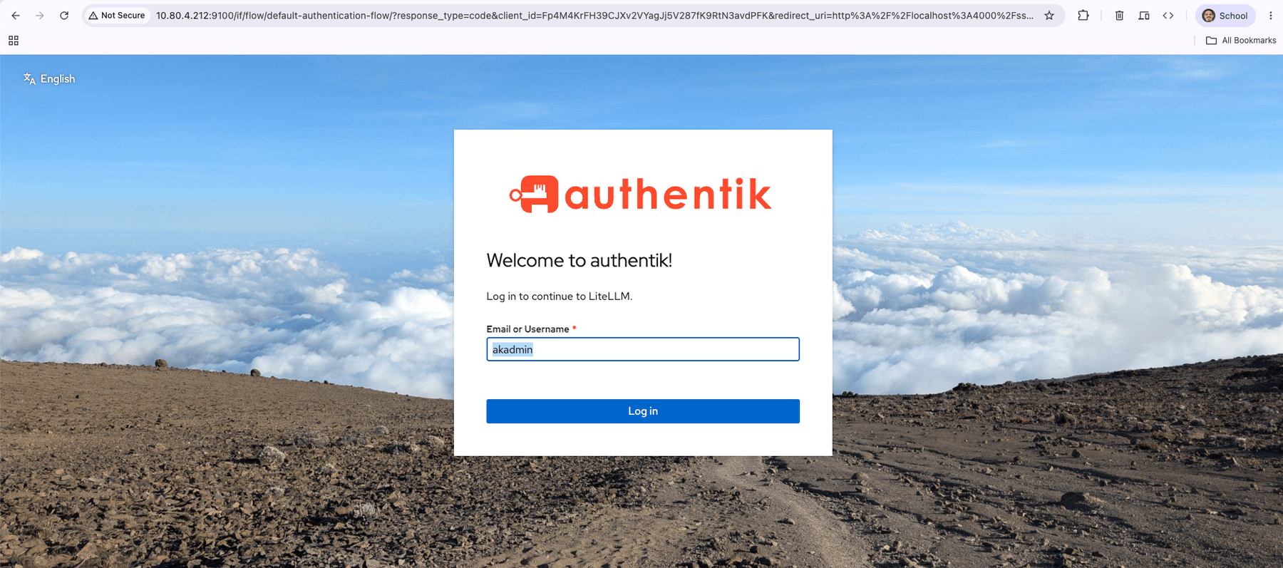 authentik's login screen reading Log in to continue to LiteLLM