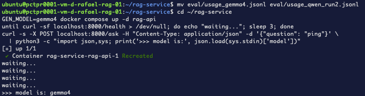 Switching the service to gemma4 and verifying from the response