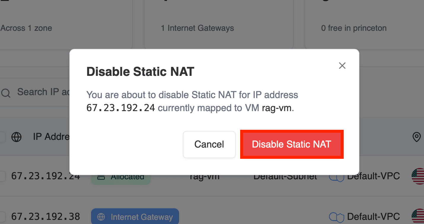 Detach IP confirmation