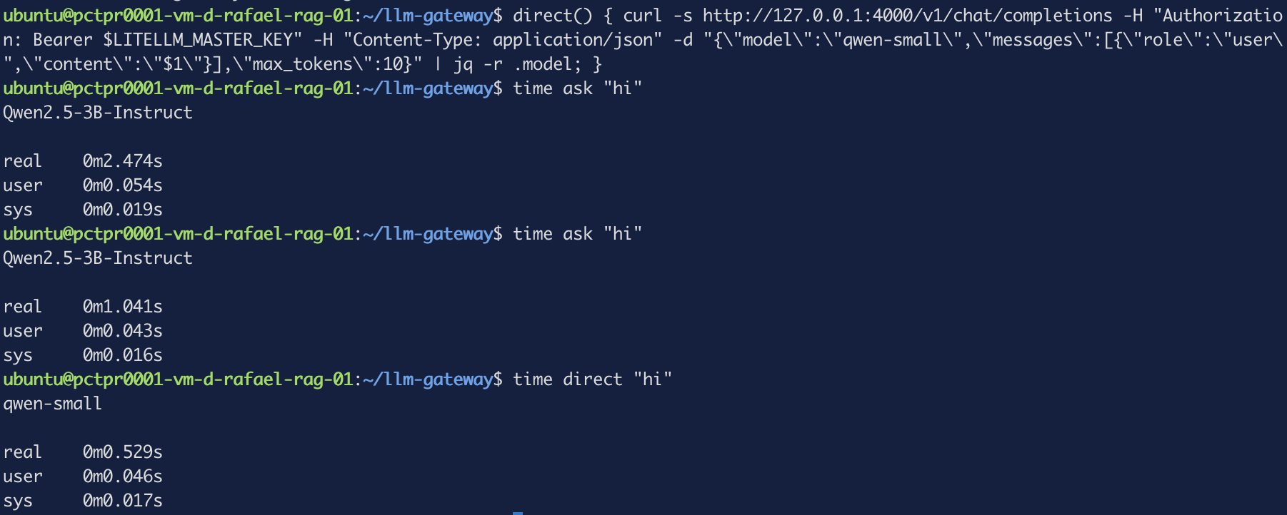 time output comparing a routed call against a direct call