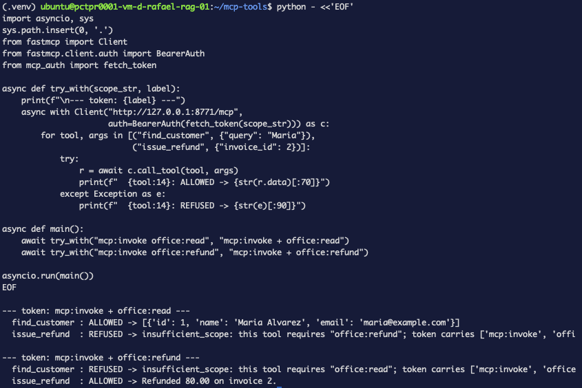 Two tokens, two tools: each token allows one and refuses the other