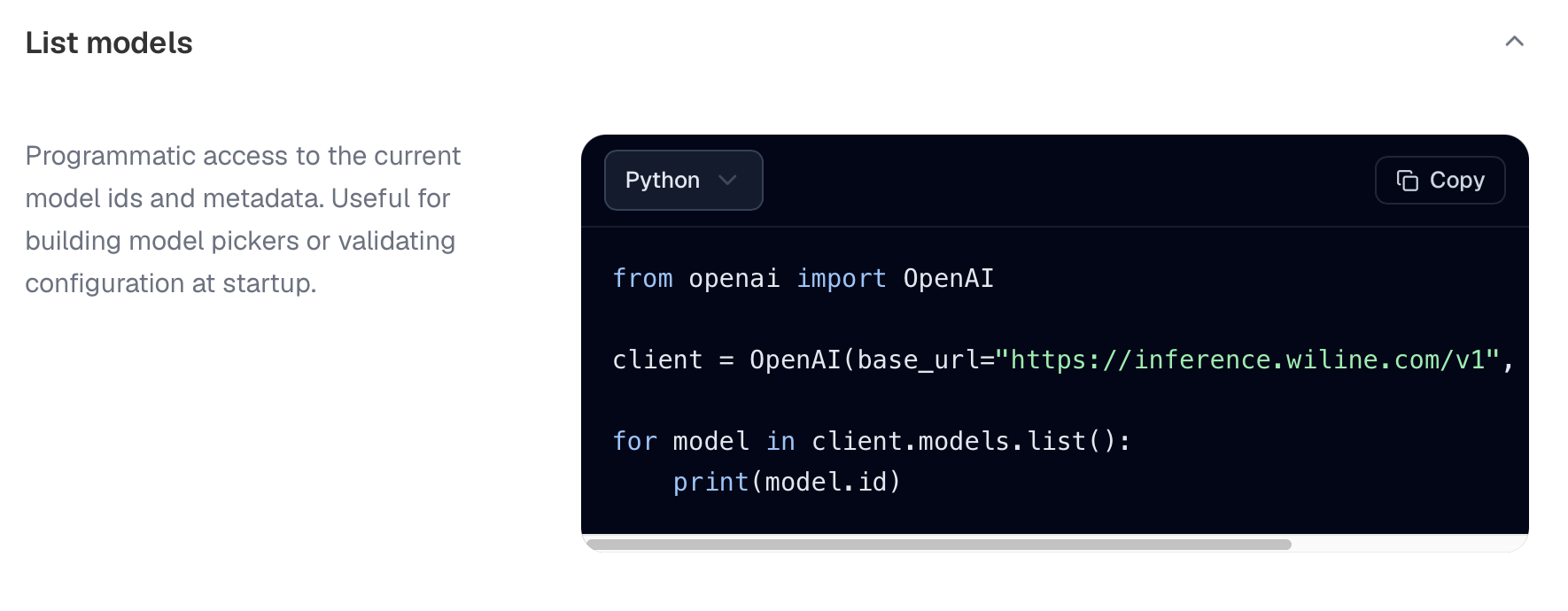 The List models example