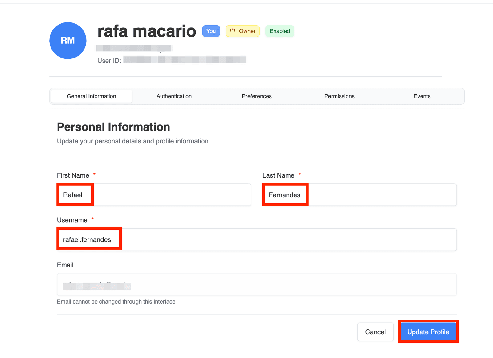 Profile settings — General Information