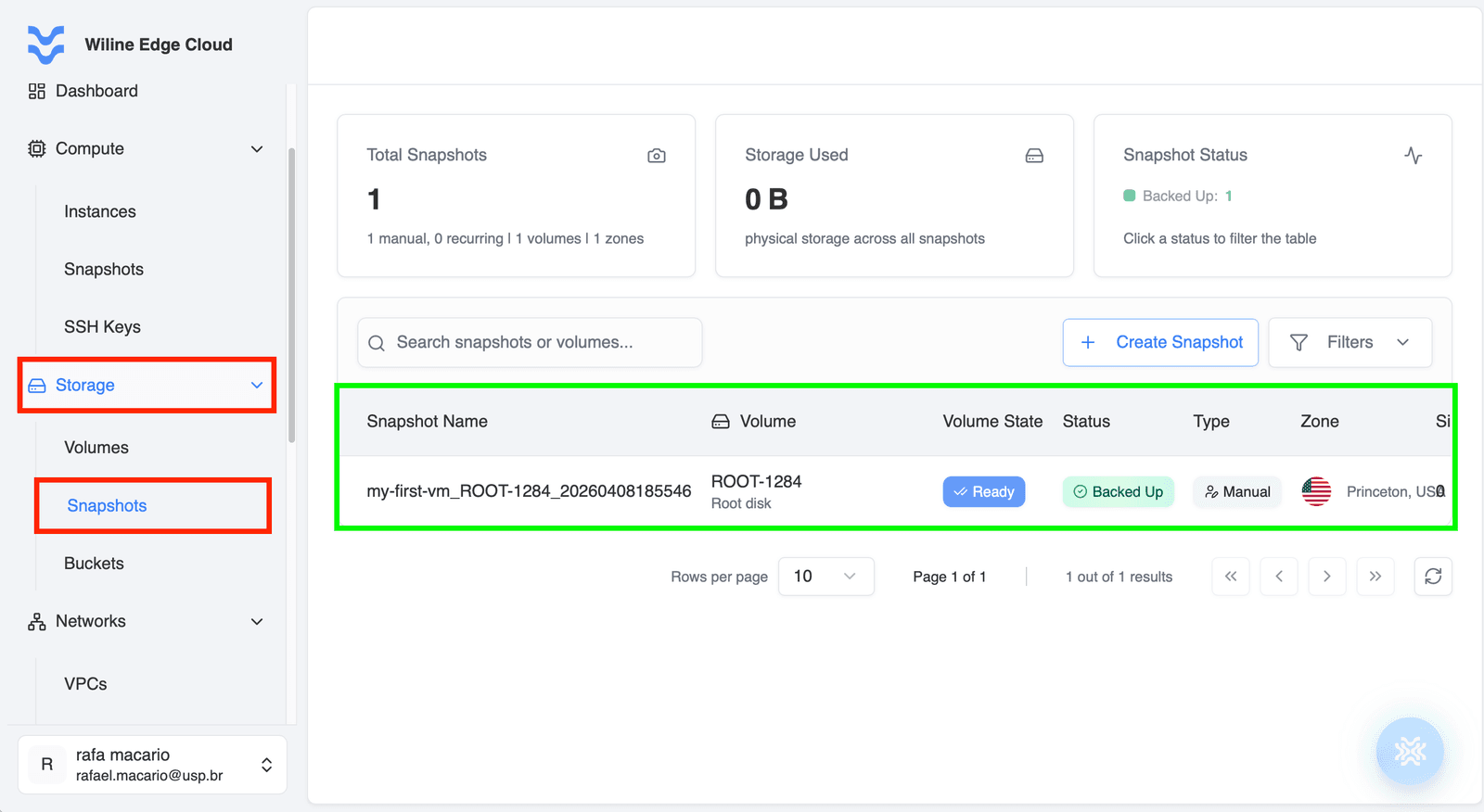 Snapshots dashboard