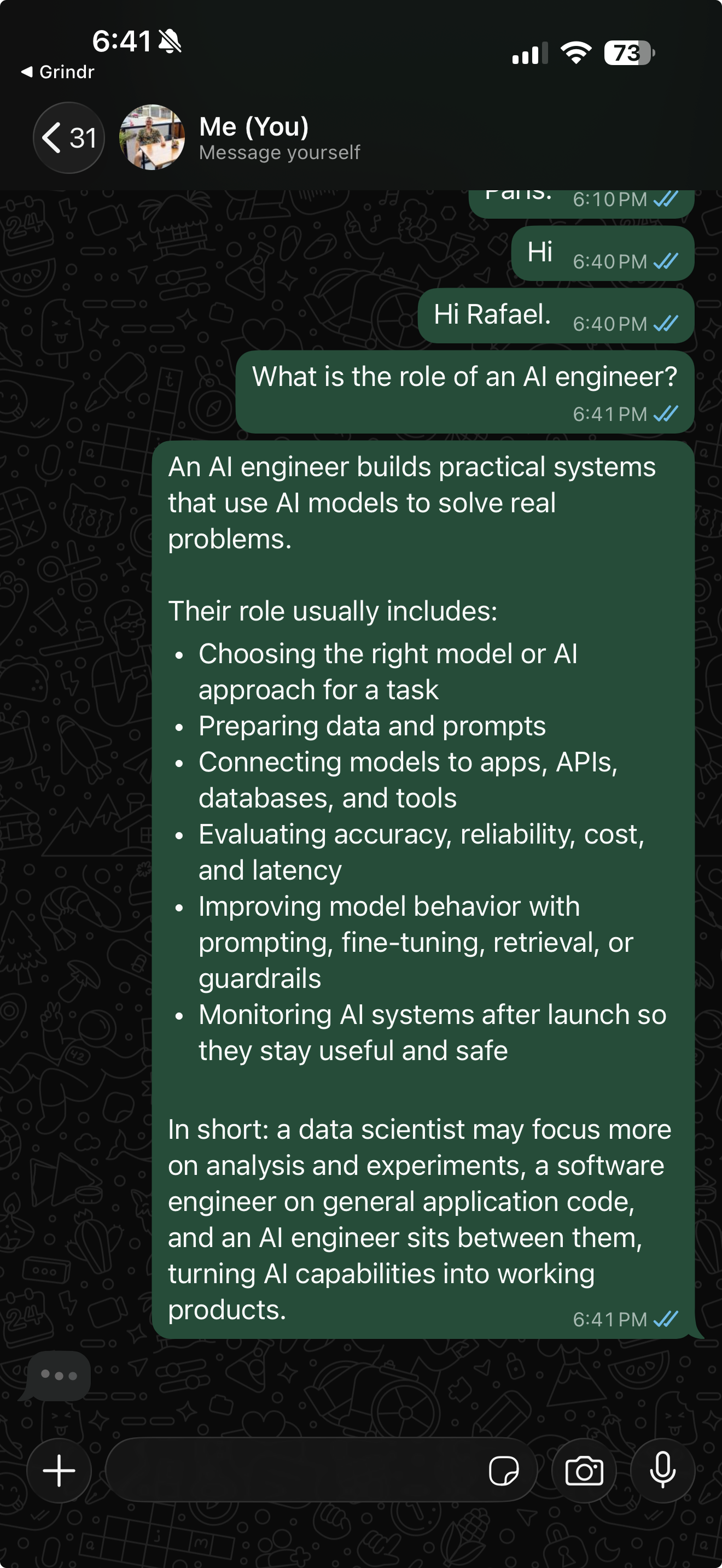 The OpenClaw agent answering on WhatsApp