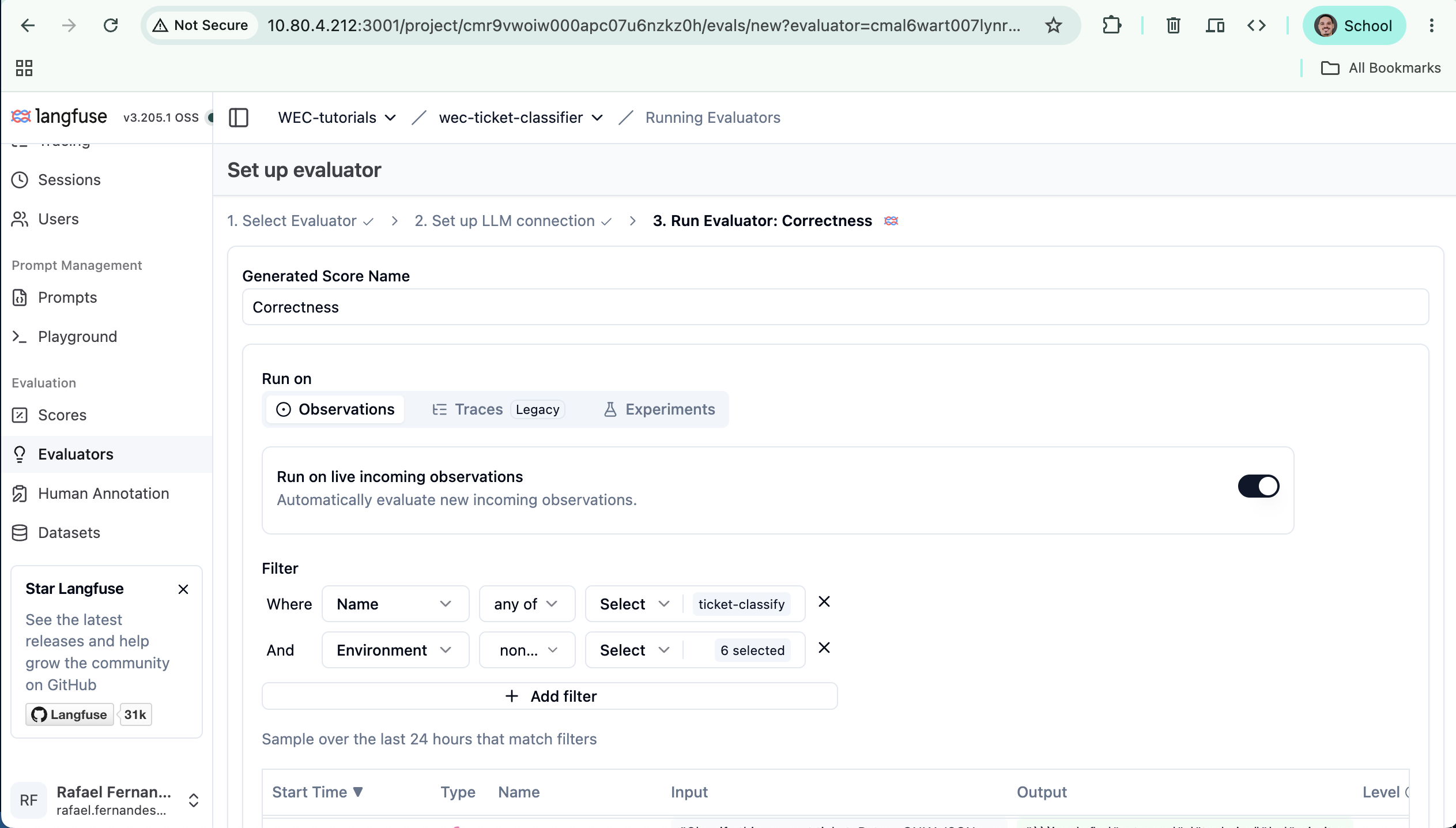 La configuración del evaluador LLM-como-juez