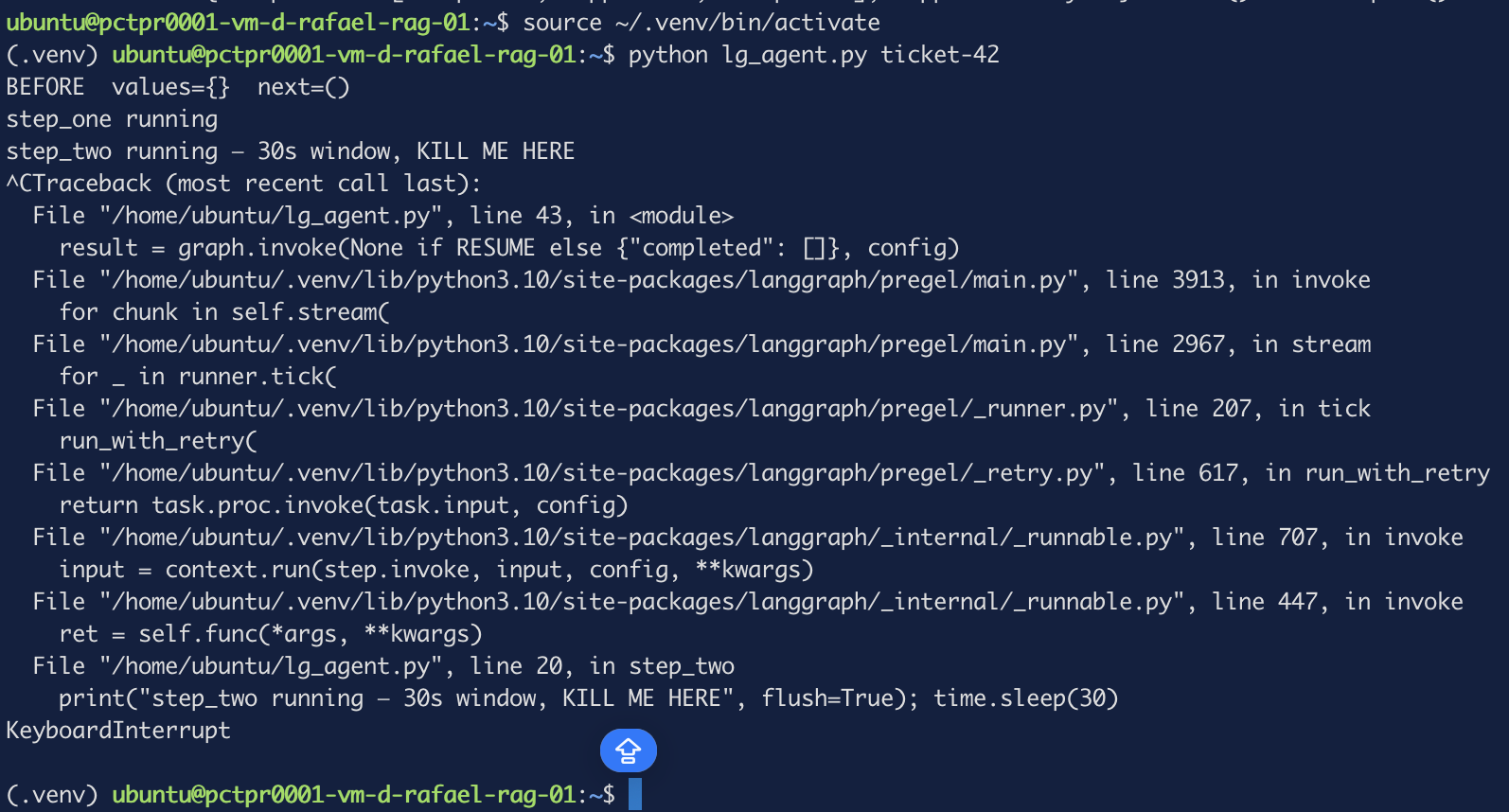 KeyboardInterrupt lanzado desde dentro de step_two