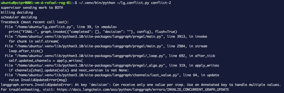 La traza del InvalidUpdateError terminando en last_value.py con el mensaje 'At key decision'