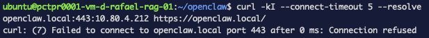 En la VM, curl a la antigua IP LAN ahora devuelve Conexión rechazada