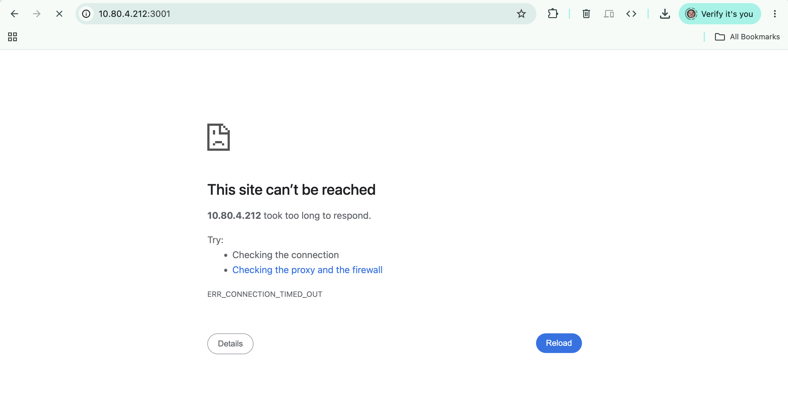 La misma URL agotándose después de la regla DOCKER-USER
