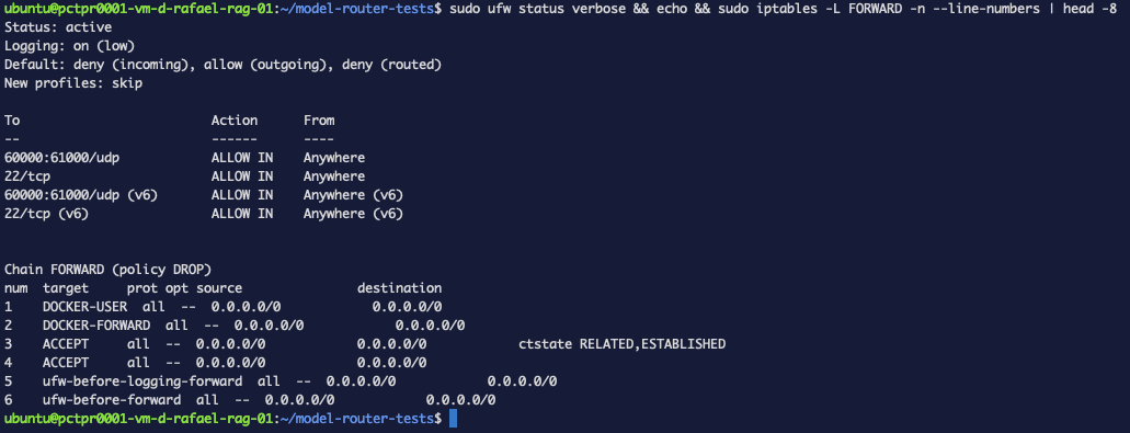 UFW activo con denegar entrante, y las cadenas de Docker delante de las de UFW en FORWARD