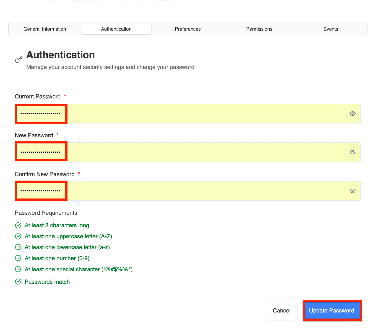 Configuraciones de autenticación
